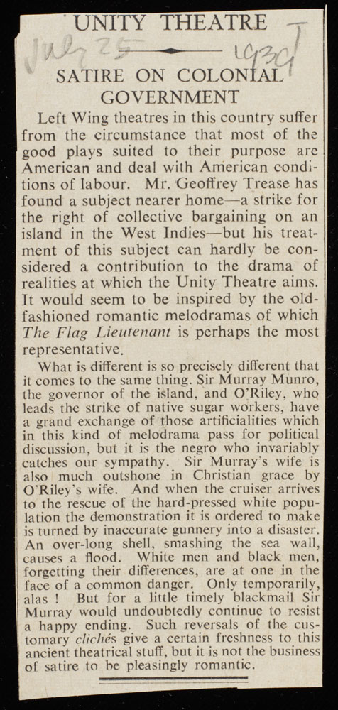 Satire on Colonial Government': a newspaper article on the Colony