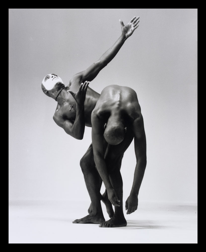 Black and white photograph of Bode Lawal and Gerrard Martin in Creation Myth