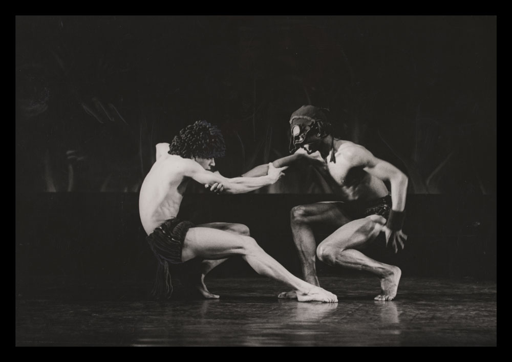 Black and white photograph of performers on stage in Rites de Passage-A Caribbean Rhapsody