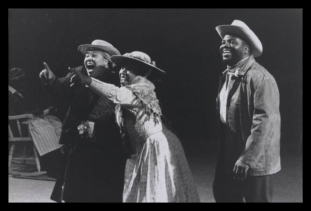 Photograph of actors pointing from Flyin' West