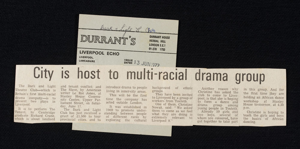 City Host to Multi-Racial Drama Group': an article about Dark and Light's The Slave and The Tenant