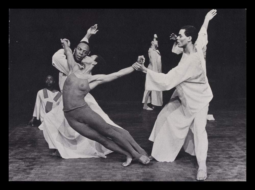 Black and white photograph postcards of performers on stage in Maas Movers