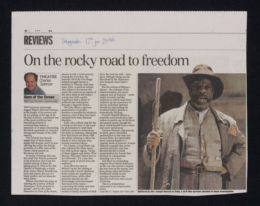 On the rocky road to freedom' Article from The Daily Telegraph about Gem of the Ocean