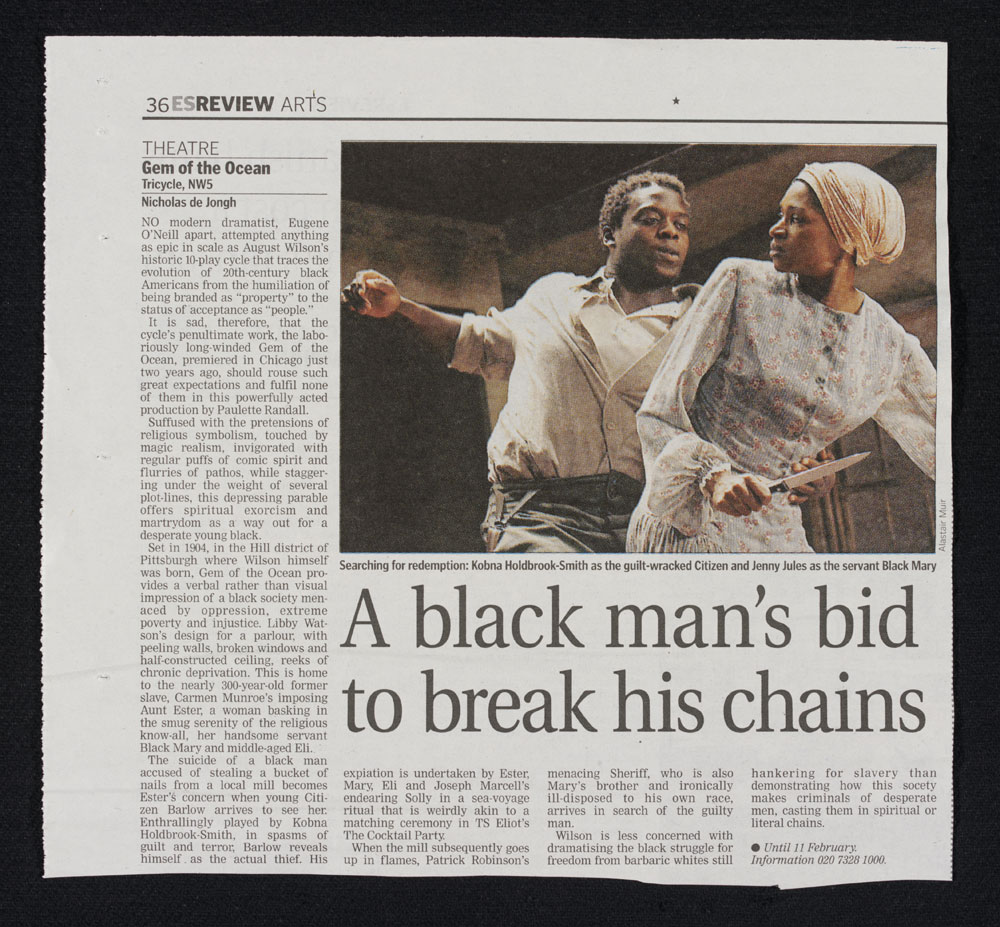 A black man's bid to break his chains': an article from Evening Standard about Gem of the Ocean