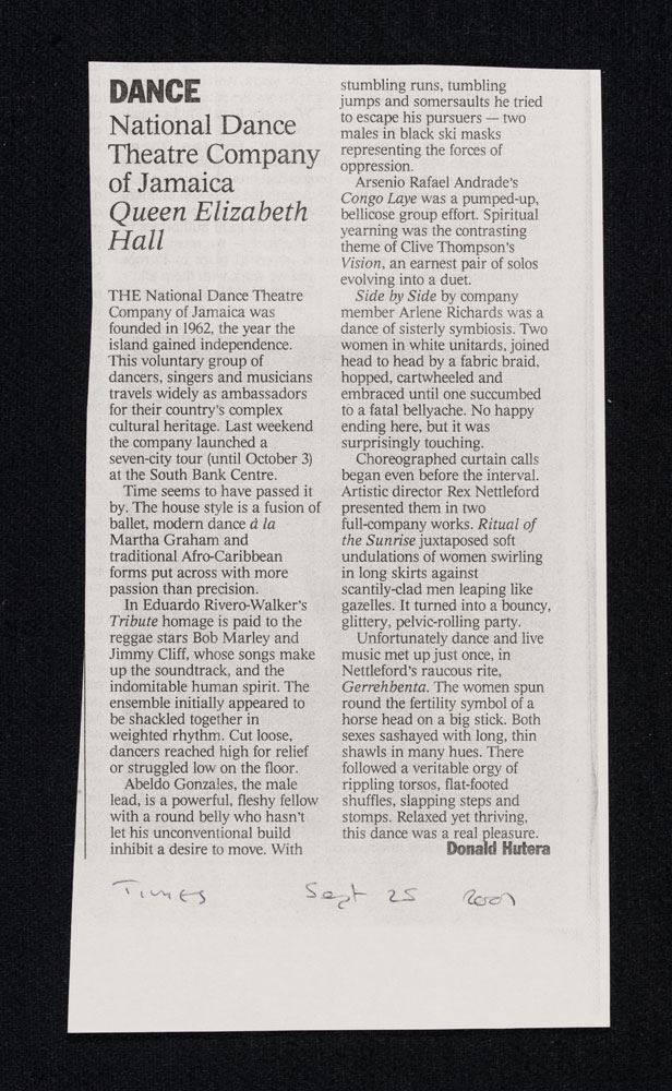 Article from The Times about National Dance Theatre Company of Jamaica