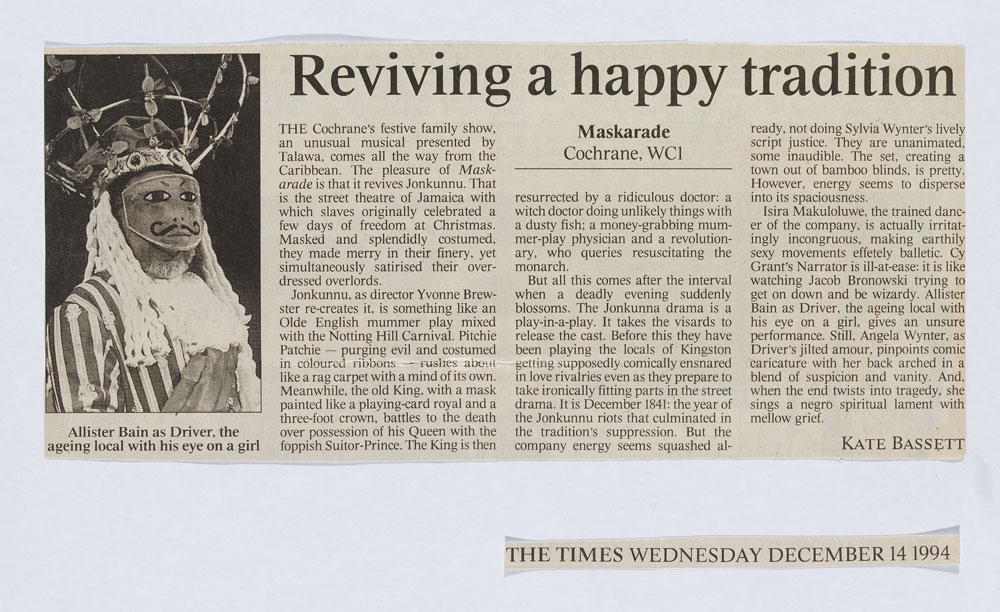 Reviving a happy tradition': an article from The Times on Maskarade